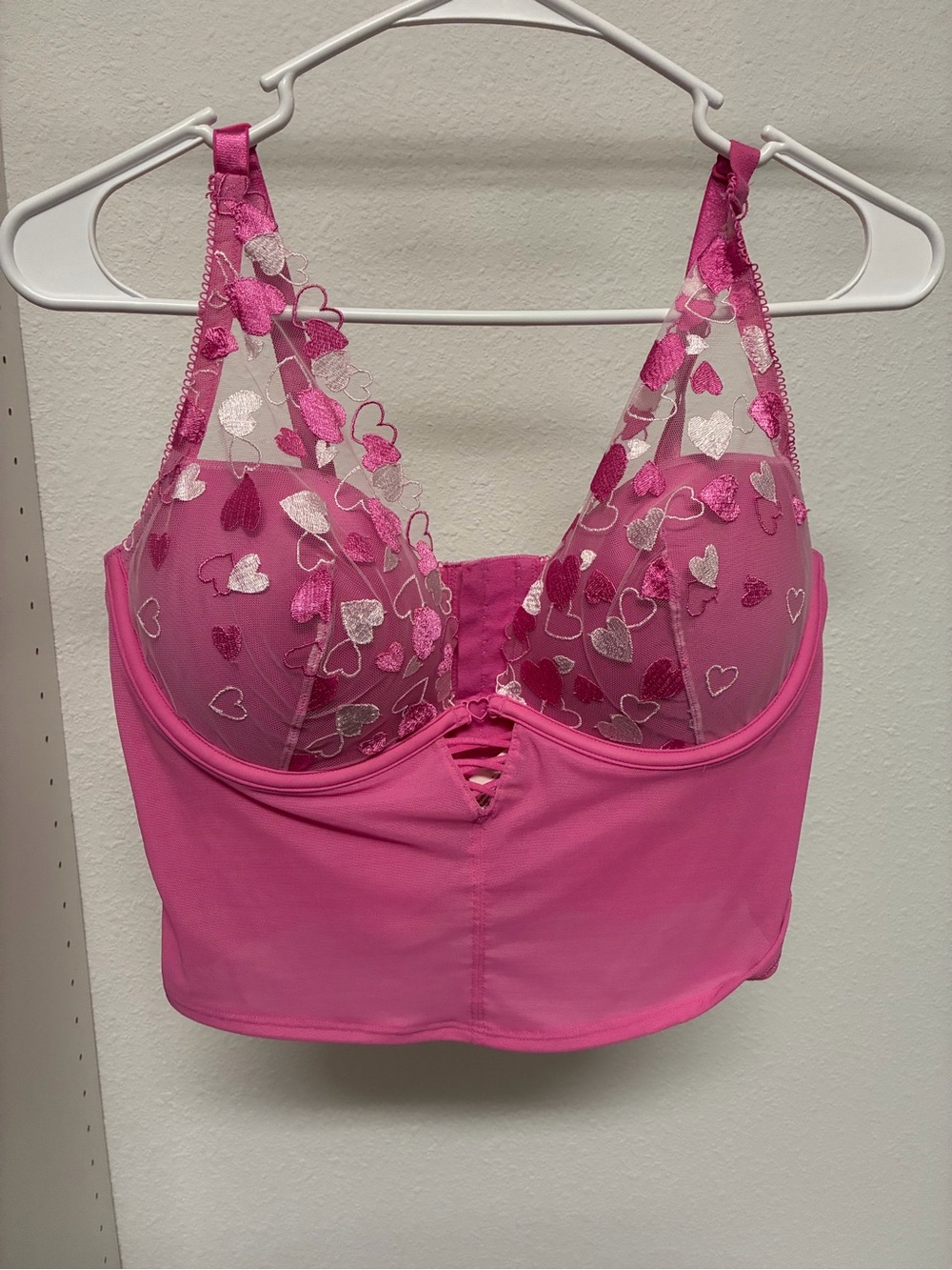 Pink Lace Heart Victorias Secret Embroidered Longline Bralette
